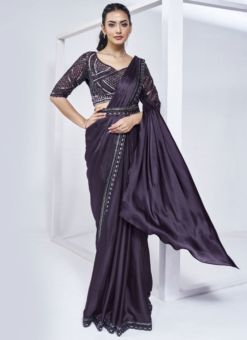 Crepe Silk Purple Designer Saree