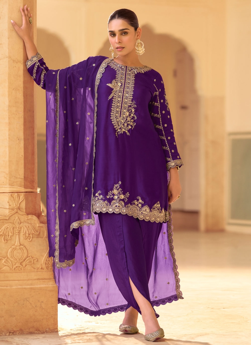 Crepe Silk Zari Violet Trendy Salwar Kameez