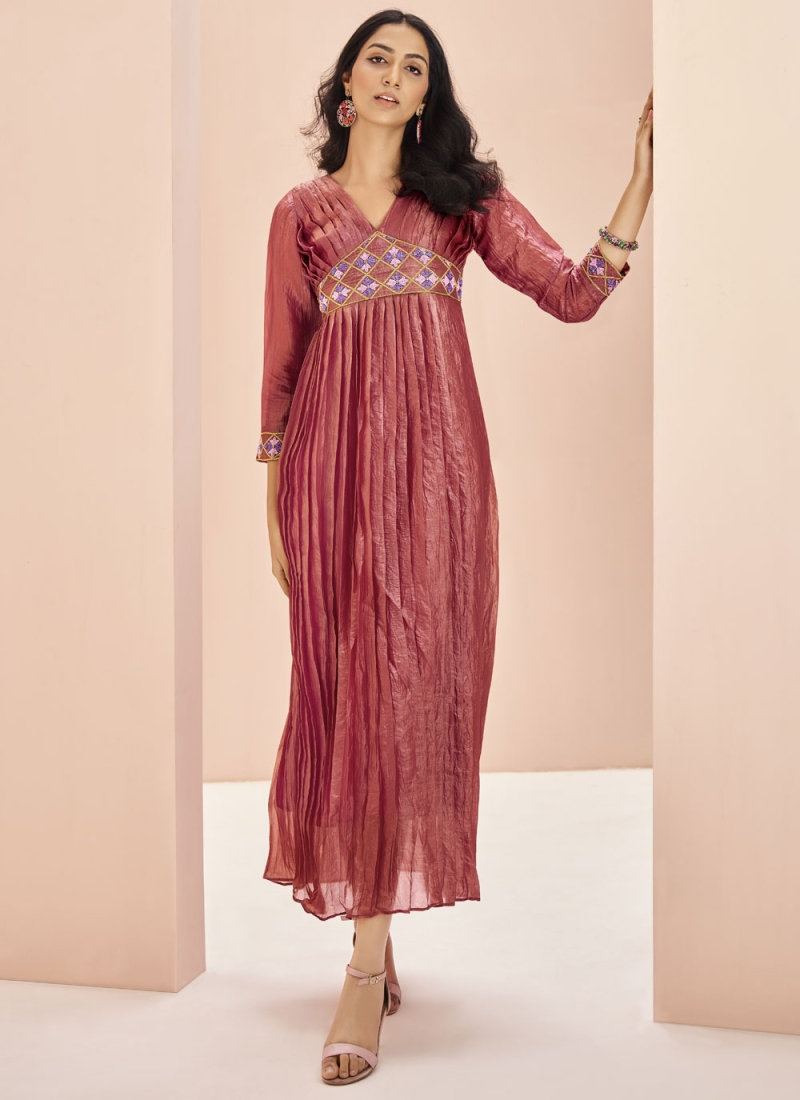 Crimson Embroidered Festival Casual Kurti