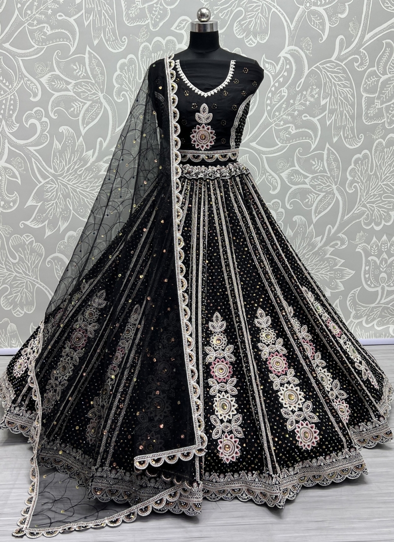 Black georgette circular lehenga choli 305