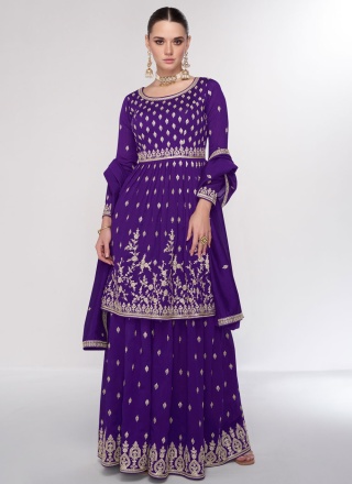 Cute Purple Silk Designer Salwar Kameez
