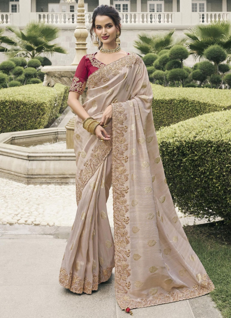 Dainty Moti Tussar Silk Beige Classic Saree