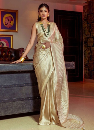 Dainty Satin Off White Trendy Saree