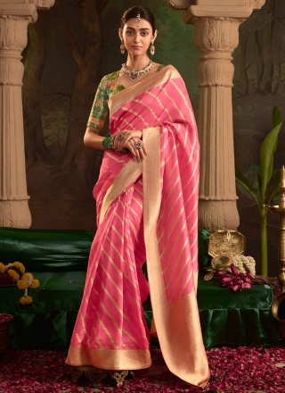 Dainty Weaving Pink Silk Traditional Saree