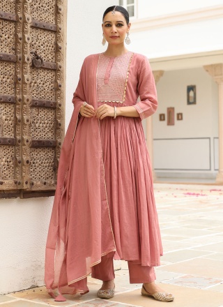 Delightful Cotton Lace Peach Readymade Salwar Suit