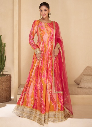 Delightful Georgette Thread Pink and Rani Trendy Gown