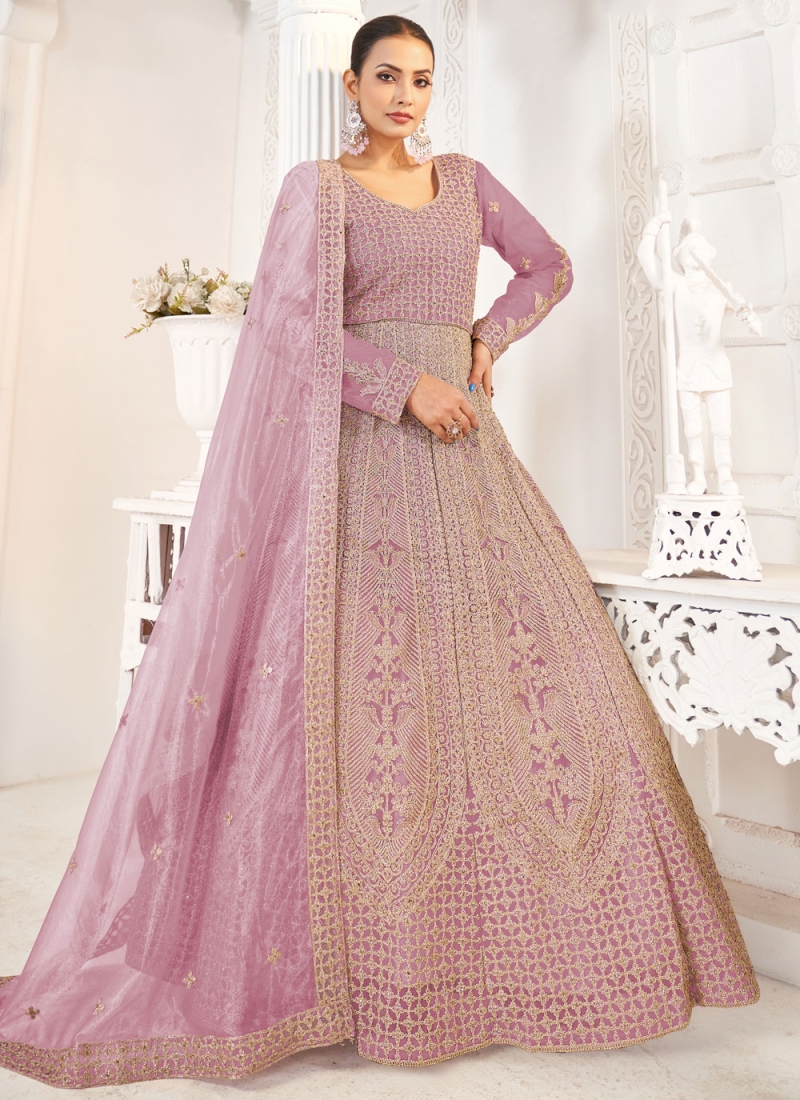 Delightsome Net Mehndi Trendy Gown