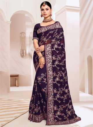 Delightsome Purple Embroidered Traditional Saree