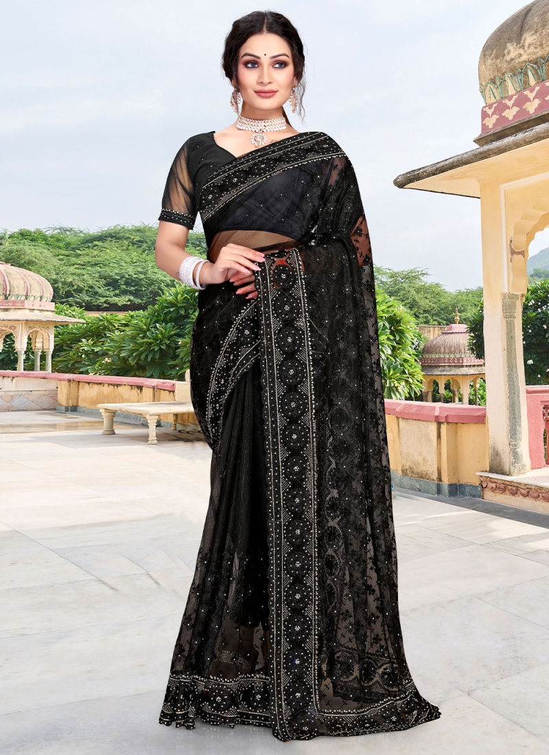 Demure Black Zari Net Classic Saree