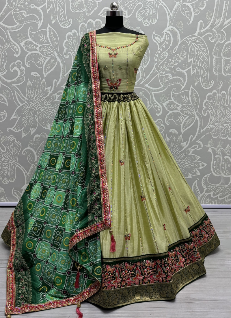 Deserving Silk Green Sequins Lehenga Choli