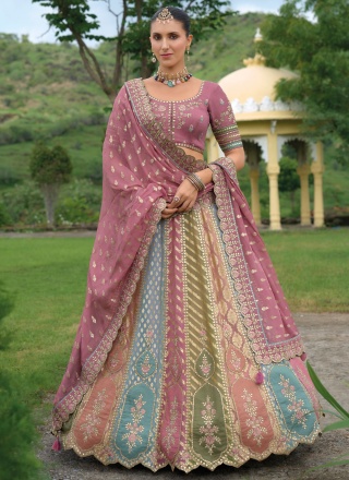 Designer Lehenga Choli Embroidered Silk in Multi Colour