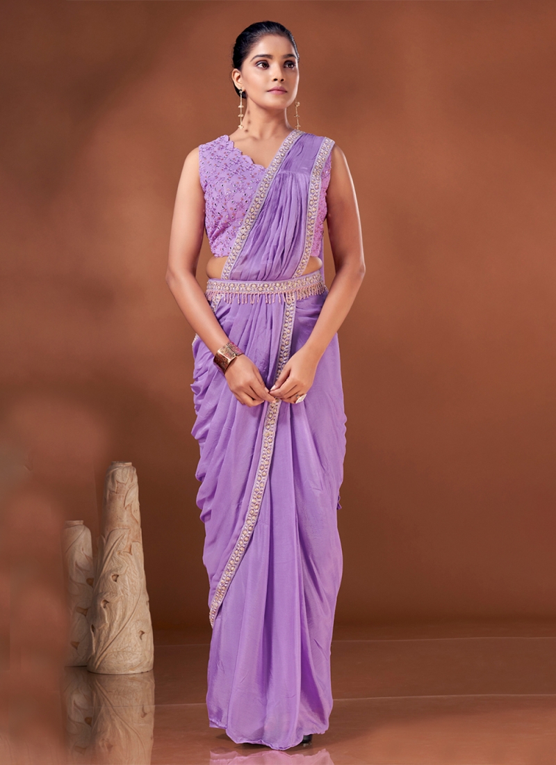 Buy Purple Net Saree for Women Online from India's Luxury Designers 2024