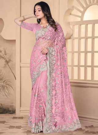 Designer Saree Moti Net in Pink