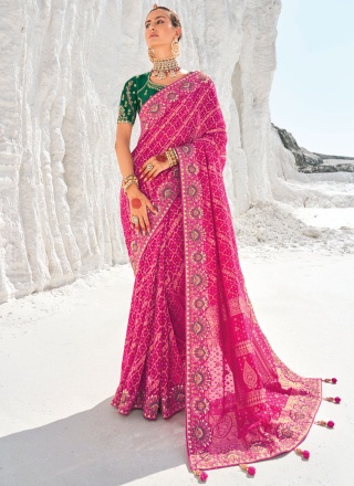 Designer Saree Weaving Georgette in Rani