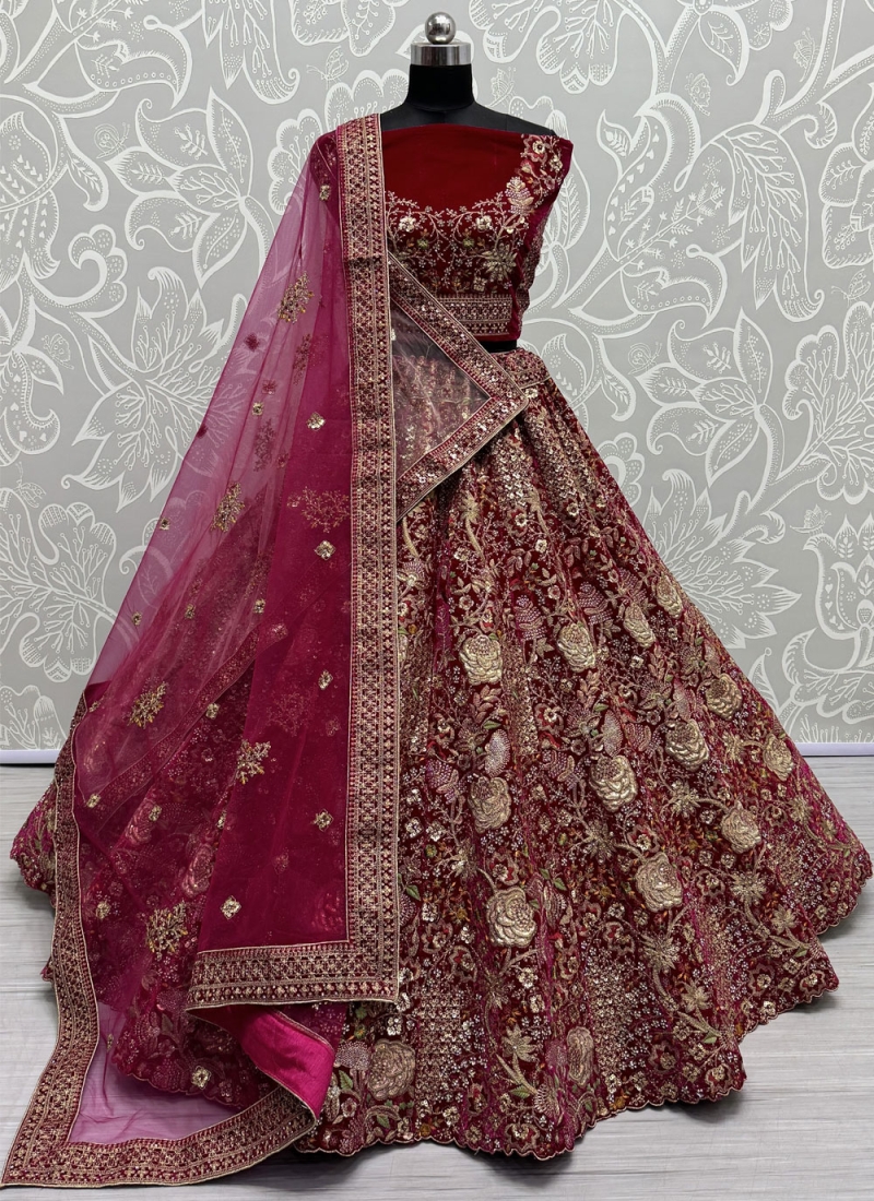 Desirable Diamond Velvet Pink and Rani Lehenga Choli