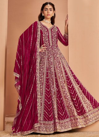 Desirable Faux Georgette Maroon Anarkali Salwar Suit