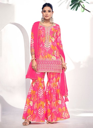 Desirable Pink Chinon Trendy Salwar Kameez