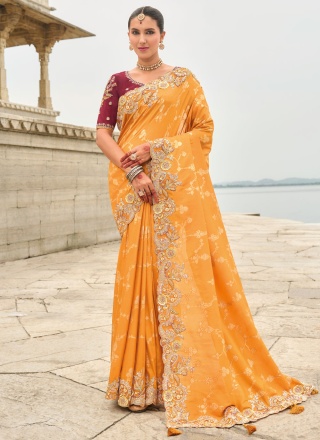 Dilettante Orange Classic Saree