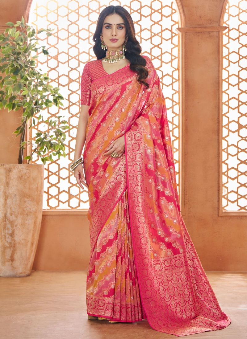 Distinctive Weaving Pink Banarasi Silk Traditional Saree