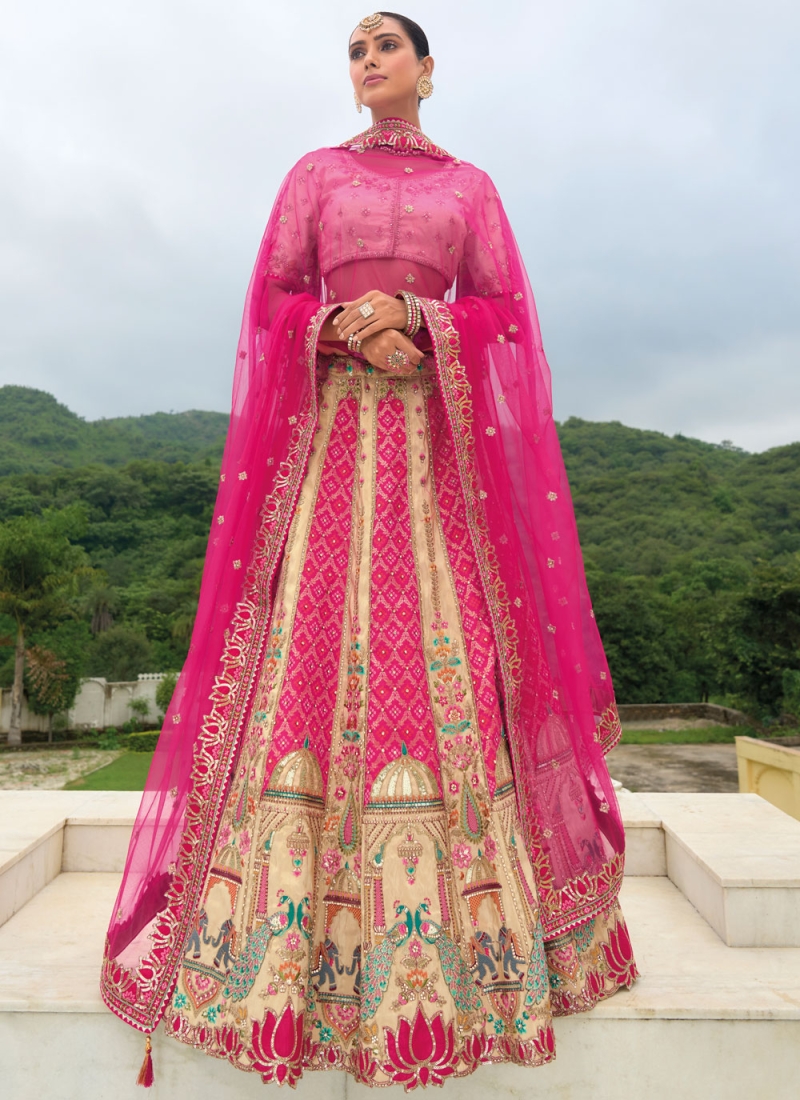 Divine Cream and Rani Silk Lehenga Choli