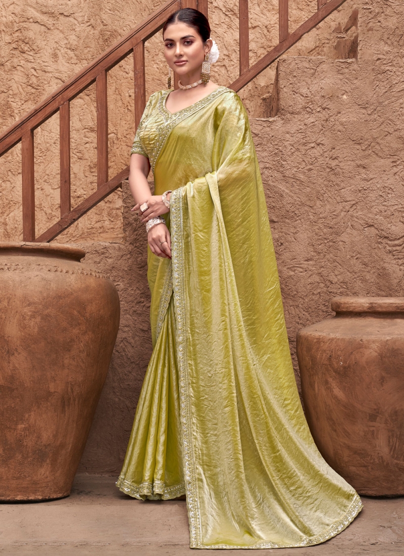 Divine Mustard Embroidered Classic Designer Saree