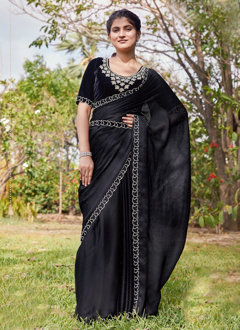 Buy online Elegant Black Saree With Neon Border from ethnic wear for Women  by Get Style At Home for ₹2480 at 0% off | 2024 Limeroad.com