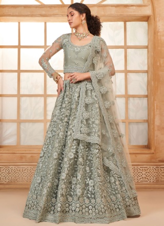 Elegant Net Thread Grey Lehenga Choli