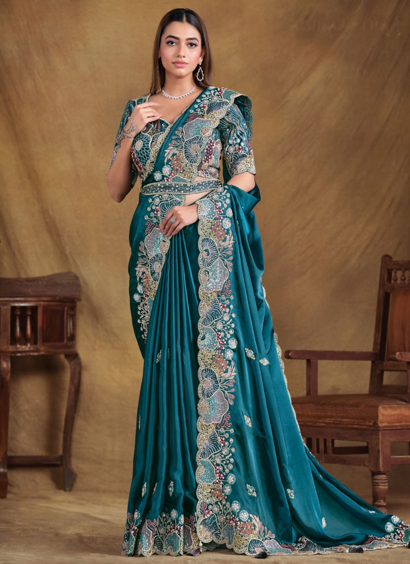 Elite Morpeach  Satin Silk Designer Saree