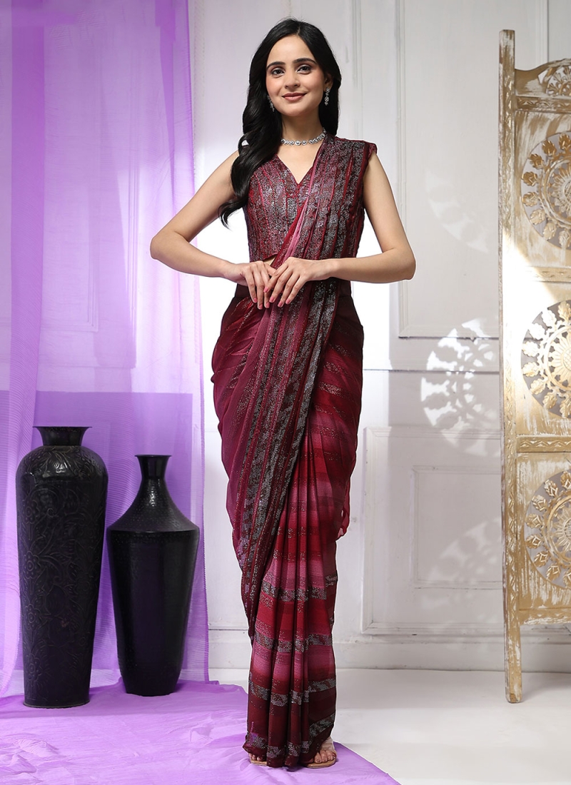 Elite Satin Silk Stone Work Classic Saree