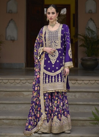 Embroidered Chinon Salwar Kameez in Purple