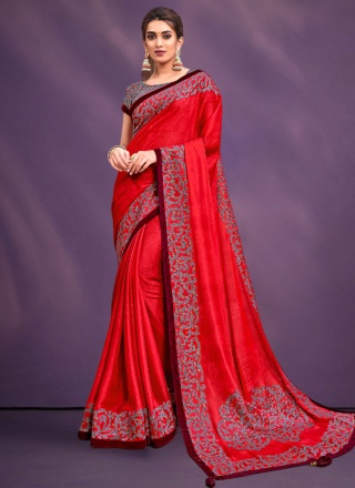 Embroidered Georgette Designer Saree in Red