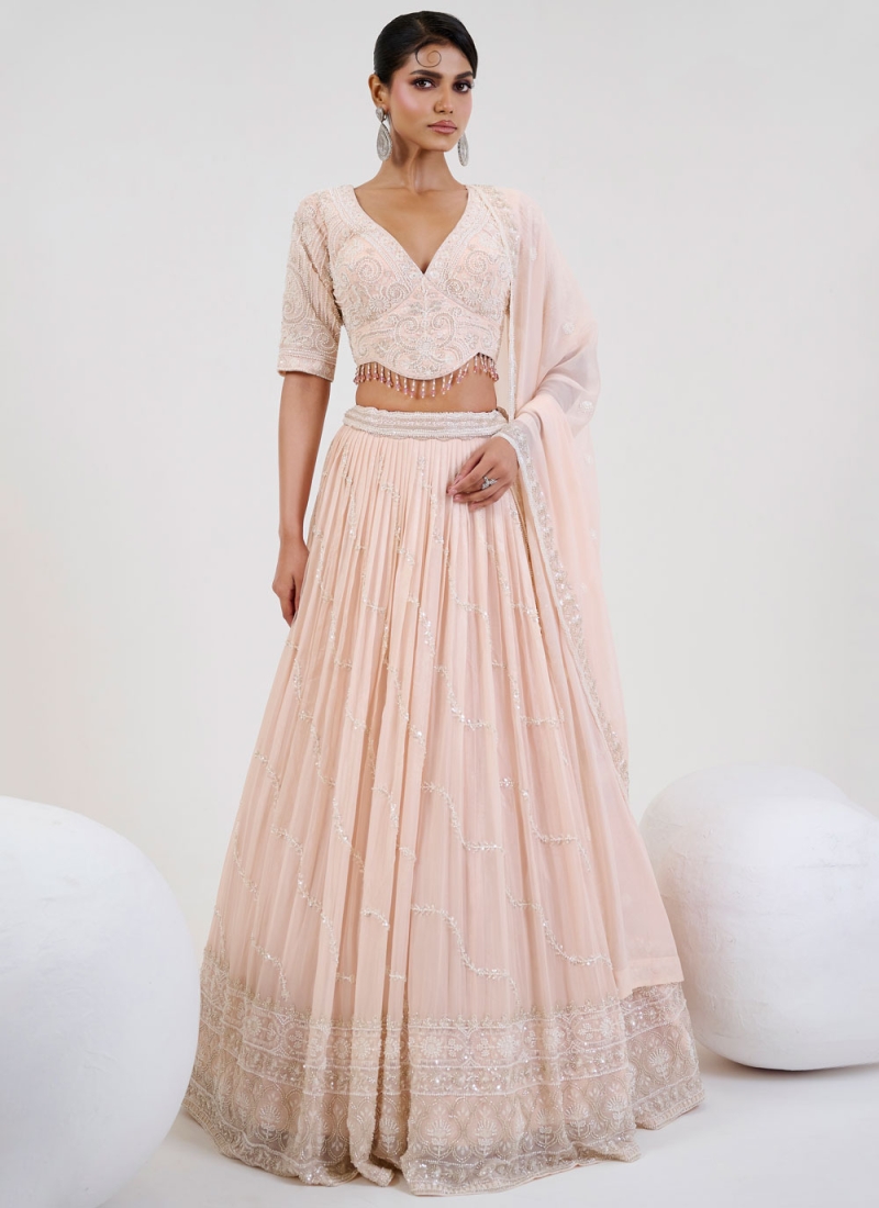 Embroidered Georgette Readymade Lehenga Choli in Pink