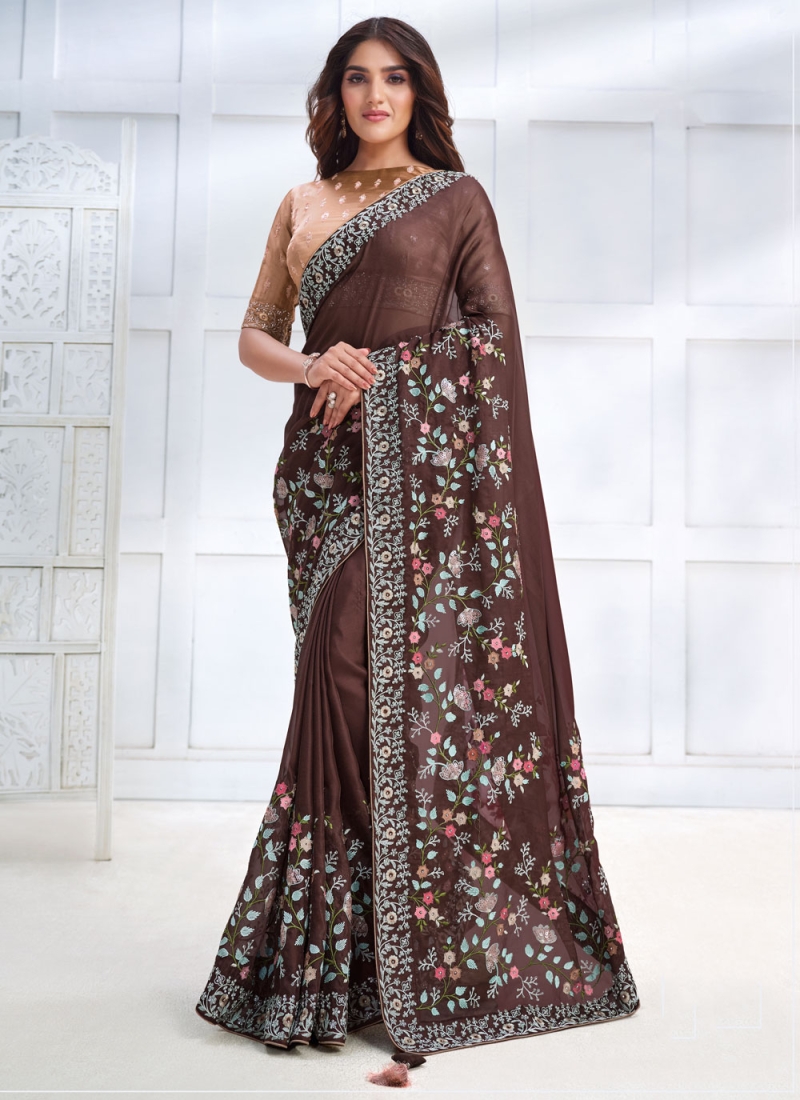 Brown Banarasi Silk Festival Wear Saree 232544