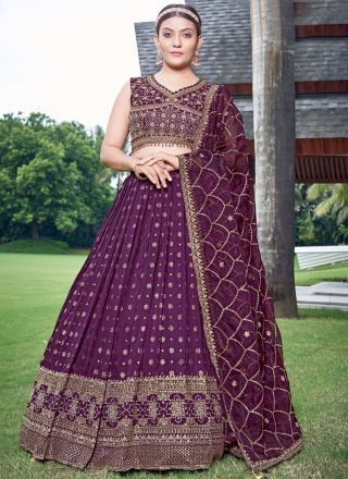 Embroidered pure-dola Readymade Lehenga Choli in Purple