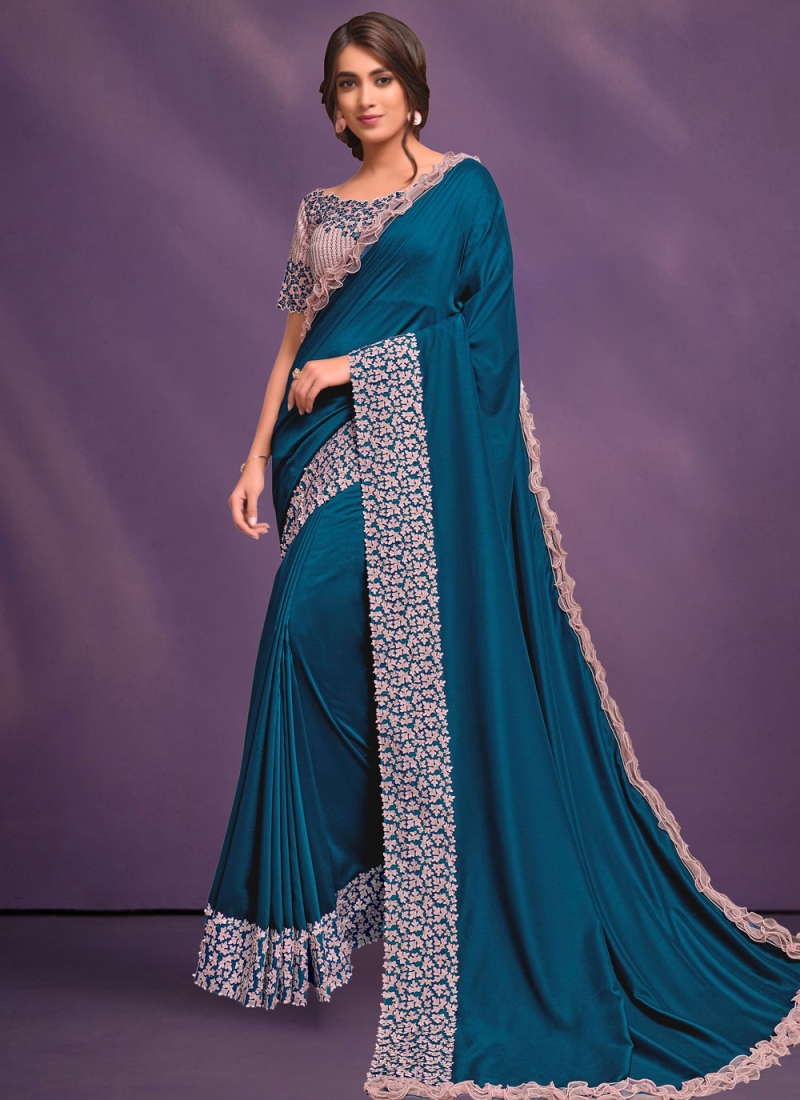 Embroidered Silk Trendy Saree in Blue