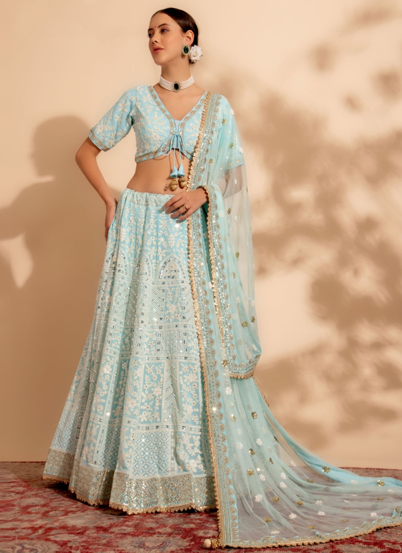 Enchanting Aqua Blue Georgette Readymade Lehenga Choli