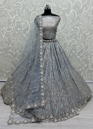 Enthralling Grey Sequins Lehenga Choli