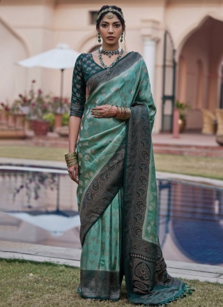 Enticing Green Weaving Contemporary Style Saree
