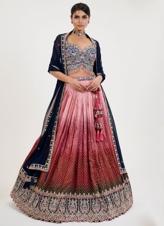 Enticing Jacquard Zari Crimson and Pink Readymade Lehenga Choli