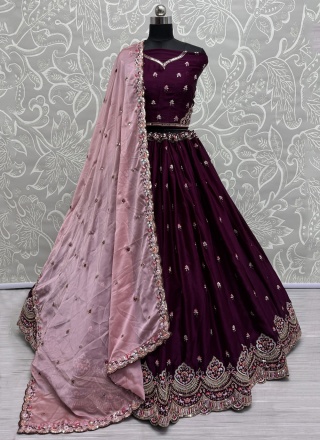 Enticing Purple Sequins Silk Designer Lehenga Choli