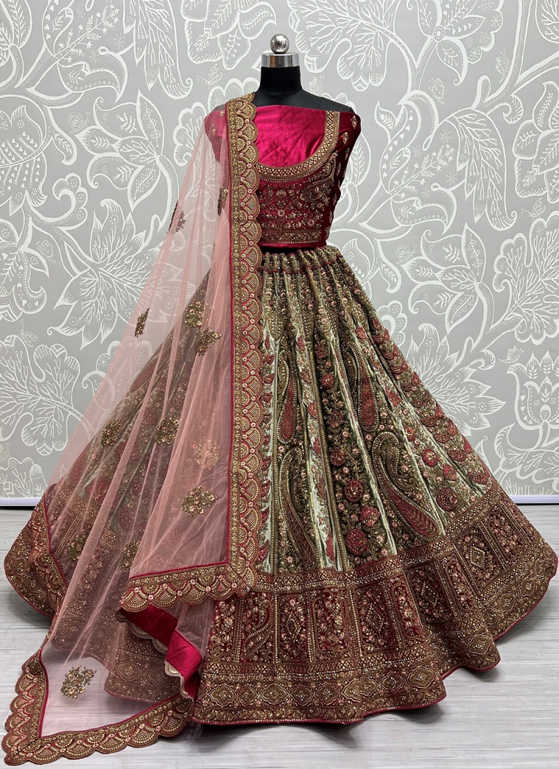 Womens Velvet Embroidered Work Semi stitched Lehenga Choli With Blouse Piece