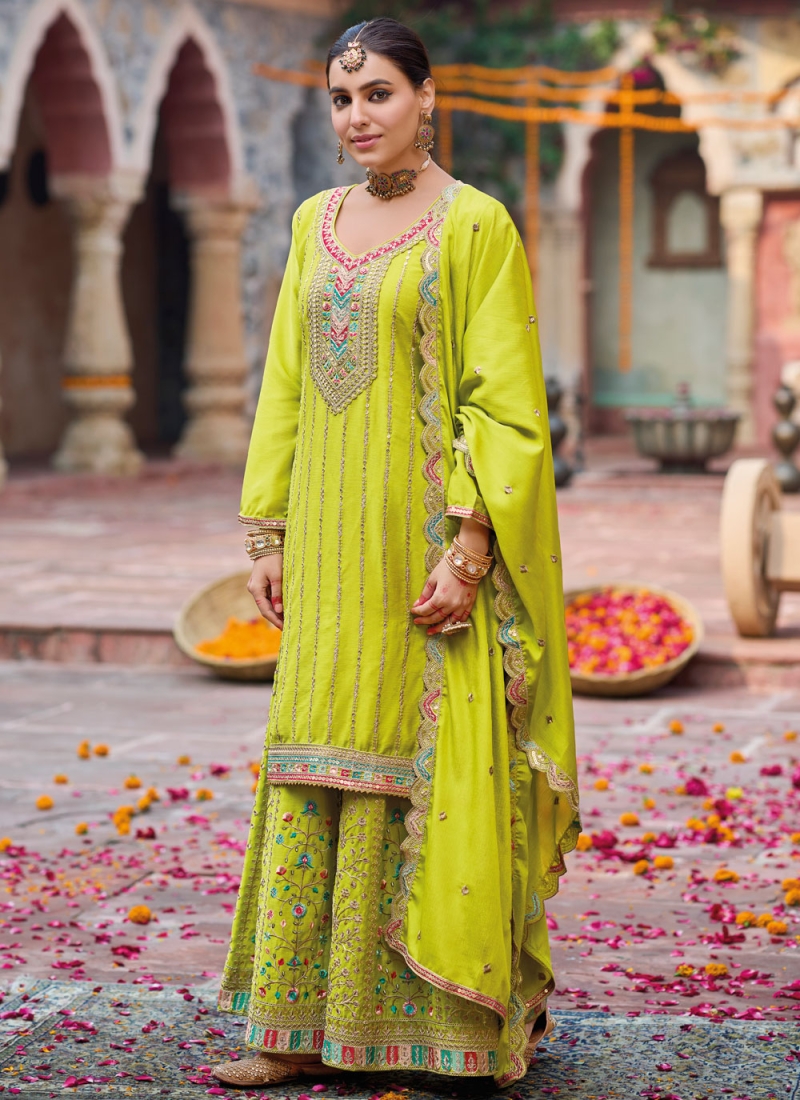 Epitome Green Sequins Chinon Readymade Salwar Kameez