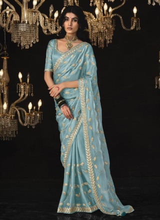 Especial Aqua Blue Silk Designer Saree