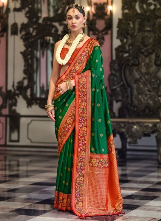 Especial Meenakari Silk Green Designer Saree