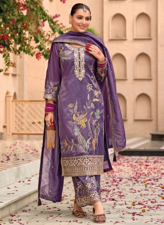 Especial Shimmer Purple Embroidered Designer Salwar Kameez