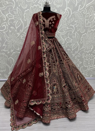 Exceeding Velvet Sequins Red Lehenga Choli