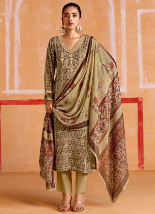 Exceptional Muslin Beige Sequins Designer Salwar Kameez