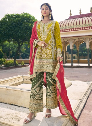 Exciting Chinon Green Designer Salwar Suit