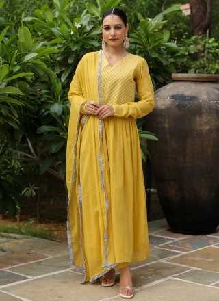 Exotic Lace Cotton Mustard Long Length Salwar Suit