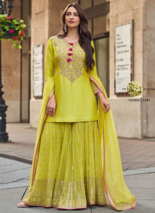 Exquisite Green Embroidered Silk Designer Salwar Kameez